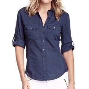 James Perse Standard Contrast Panel Shirt, Navy, Size 2